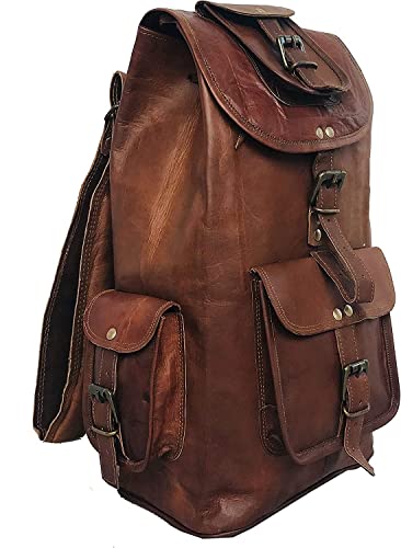HLC 20" Genuine Leather Retro Rucksack Backpack College Bag Travel Backpack2