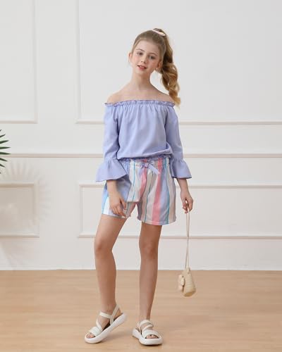 Image of Weebaby Girls Clothes 2 Piece Outfits Cute Kid Clothes Crop Top Paperbag Waist Shorts Set Summer Clothes for Tween Girls