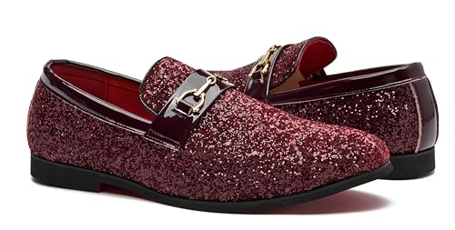 Image of Men Loafer Metallic Textured Slip-on Glitter Sequins Fashion Wedding Dress Shoes Golden