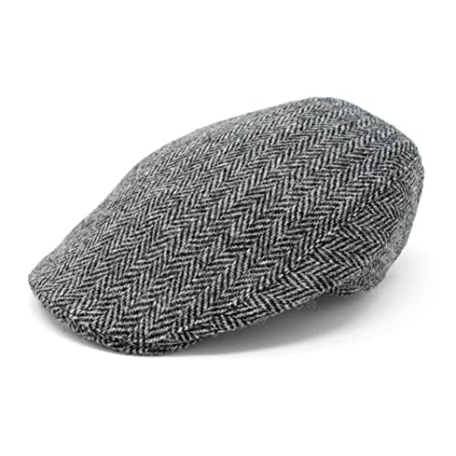 Hanna Hats Traditional Irish Wool Touring Cap, Satin Lined, Made in Ireland (US, Alpha, Medium, Light Gray)