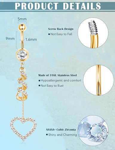 LOLIAS 7 Pcs 14G Dangle Belly Button Rings for Women 316L Surgical Steel Curved Navel Barbell Body Jewelry Piercing3