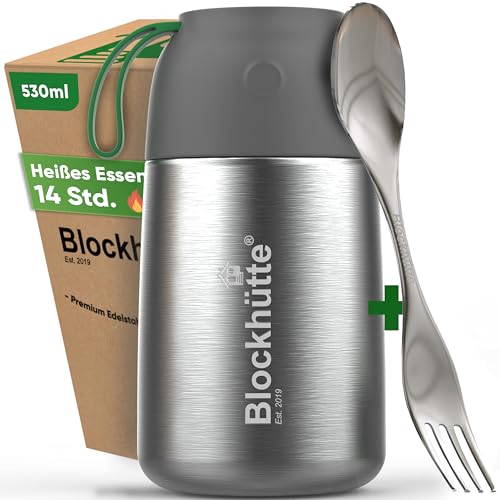 Blockhütte Thermobecher Essen 530ml Edelstahl, Thermobehälter für Essen Kinder BPA-frei und...