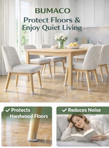BUMACO Chair Leg Floor Protectors Chair Leg Protectors for Hardwood Floors Silicone Pads Covers to Protect Floors Clear-20 Pcs, Universal S (23-33mm)
