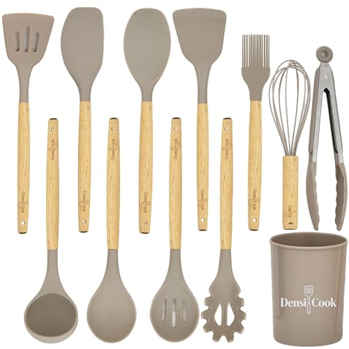 Silicone Utensils Set for Cooking - 12 Piece Set&BPA Free（Khaki）