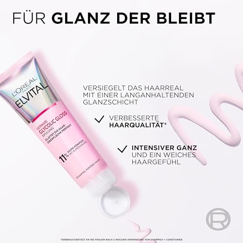 L'Oréal Paris Elvital Glycolic Gloss Bundle mit Shampoo, Spülung, 5 Minuten Haar-Laminierung für glanzloses Haar, Pflegeroutine für gesunde Haare und starken Glanz, Set mit Glykolsäure, 3-teilig