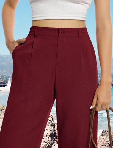 Image of Feiersi Womens Casual Wide Leg Pants High Waisted Button Down Straight Long Trousers Palazzo Pants