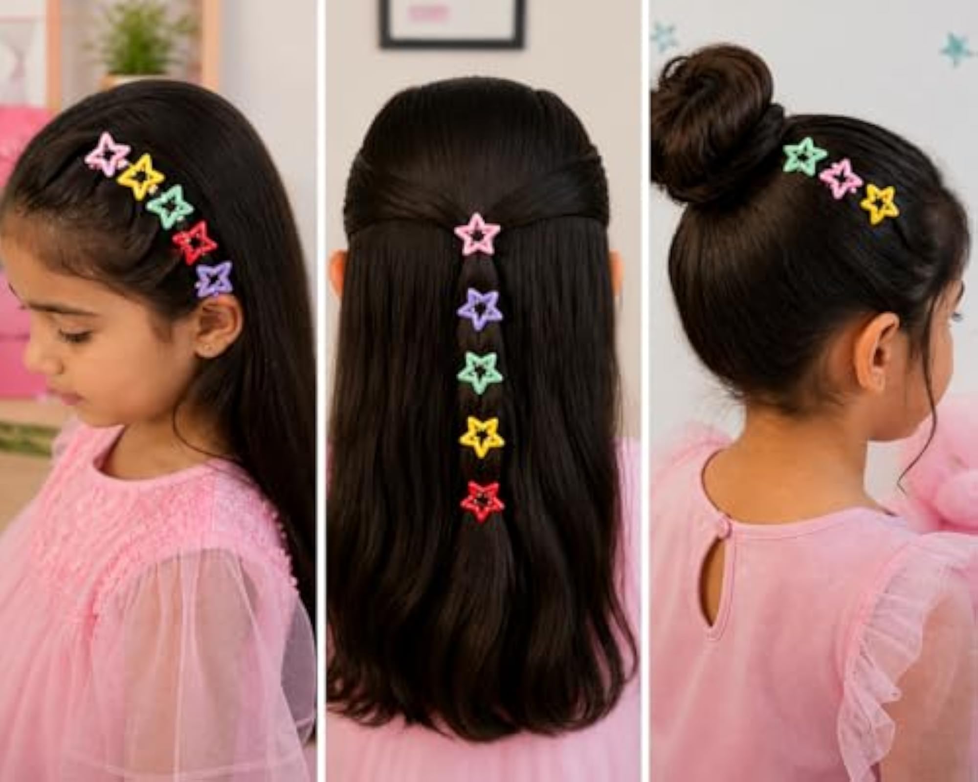 24 Pcs Cute Star Hair Clips for Girls, Multicolor Snap Pins
