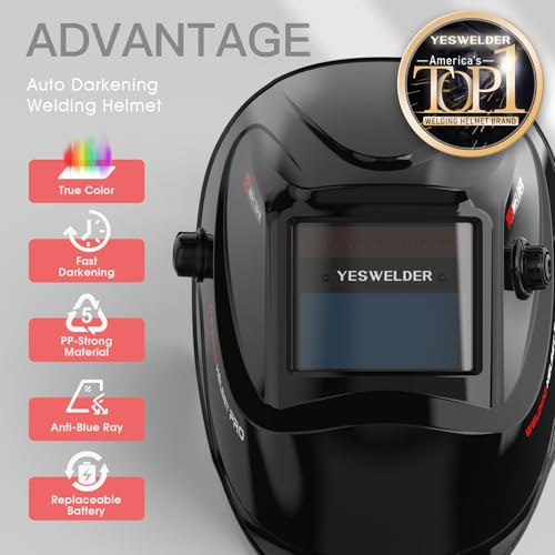 YESWELDER True Color Solar Powered Auto Darkening Welding Helmet, Wide Shade 3.5/9-13 for TIG MIG ARC Grind Welding Hood Helmet - Image 2