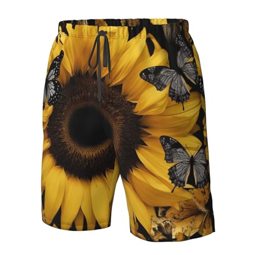 Butterfly and Sunflower Men's Swim Trunks Quick Dry Board Shorts with Pockets Casual Drawstring Beach Shorts4