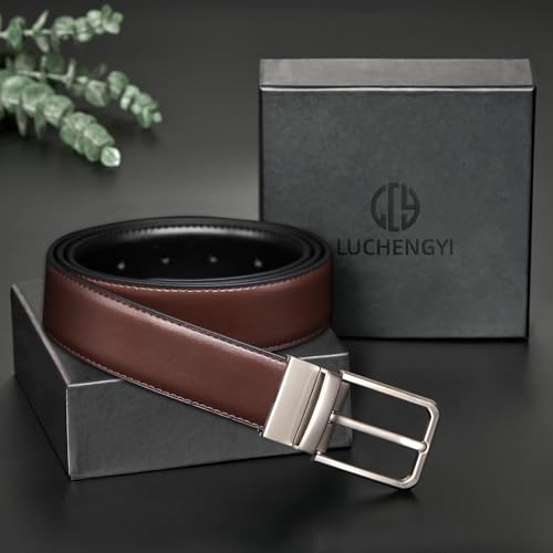 Men's Reversible Leather Belts 1 Pack, Casual Two Styles in One Belt for Men for Jeans and Dress Pants4