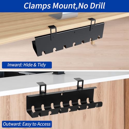 image for STYLIFING 2 Pack Under Desk Cable Management Tray Drill/No Drill, Unde