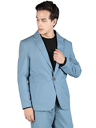 Image of CHKOKKO Men Solid Slim Fit Notched Lapel Single Breasted Formal Blazer
