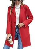 SotRong Longline Revers Blazer für Damen Open Front Button Büro Cardigan Jacke Elegant Dustier Coat, rot, 48