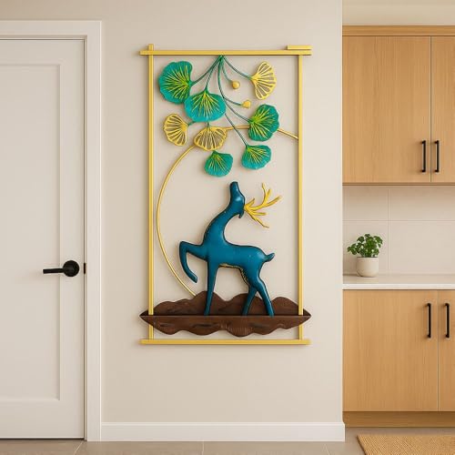 Image of PEDEX - Metal Deer Leaf Wall Art Handcrafted Multicolor Wall Hanging Decor for Living Room, Bedroom, Office, Hotel - Modern Home Decoration Frame (Each Size 22x42 inch)