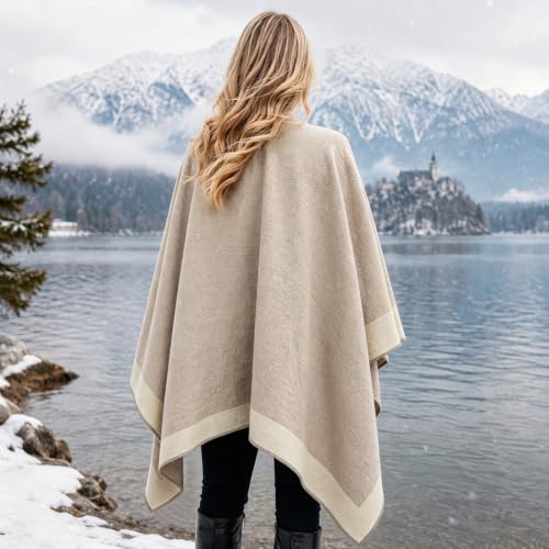 Image of Plaid Shawl Wrap for Women Boho Open Front Poncho Wrap Fall Winter