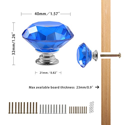 CZC HOME 10 PCS Diamond Crystal Glass Pull Handle Cabinet Knobs Cupboard Drawers Cabinet Dresser Bookcase Wardrobe (30mm, Dark Blue)