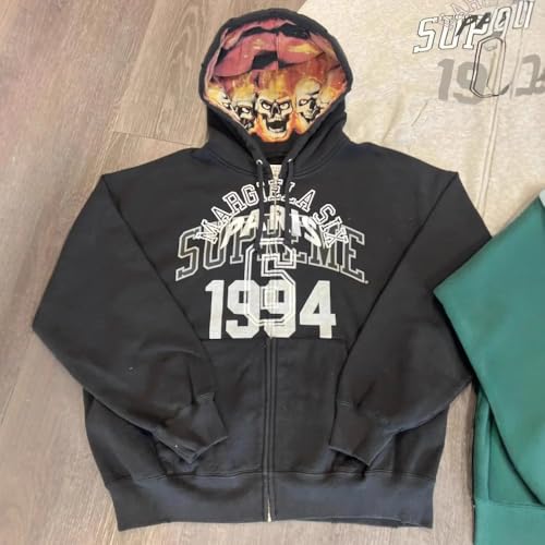 Men's Fashion Pattern Full Zipper Long Sleeve Hoodie with Pocket for Comfortable Fit (black,M)3