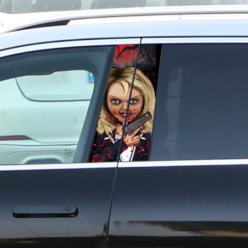 Image of Halloween Cars Body Horror Sticker, Classic Horror Movie Characters Peeking Decal Michael Waterproof Scary Vinyl Stickers for Bumper Car Decals 11in*18.89in (Bloody Girl)
