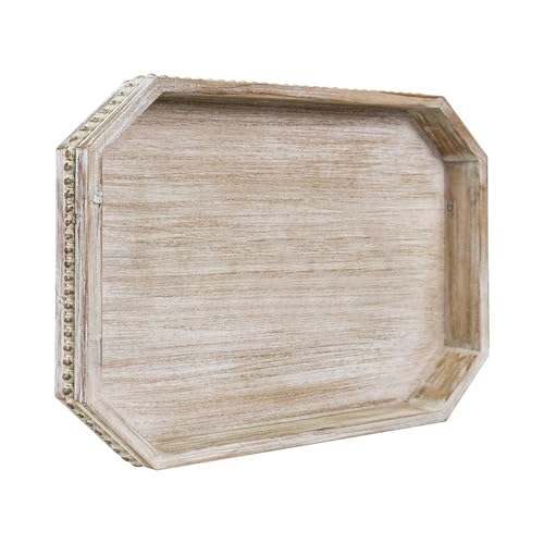 Wooden Decorative Tray, Rustic Serving Tray with Wood Bead, Farmhouse Big Tray for Ottoman, Countertop, Coffee Tabl, 16.5
