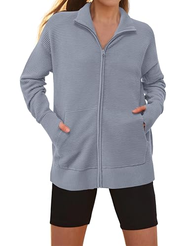 Image of PRETTYGARDEN Womens Long Sleeve Zip Up Ribbed Cardigan Sweaters