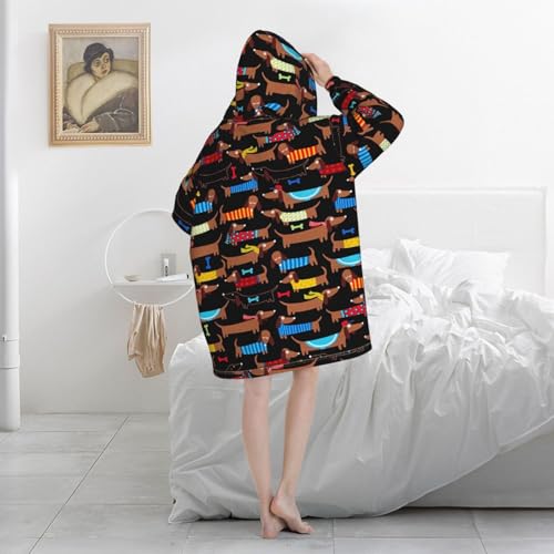 Sweat à capuche couverture teckel plaid géant à manches unisexe - 5