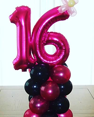Image of 40 Inch Hot Pink 16 Number Balloons Giant Jumbo Huge 16 Foil Mylar Helium Number Balloons Dark Pink Birthday Mylar Digital Balloons 16th Birthday Anniversary Events Party Decorations Supplies