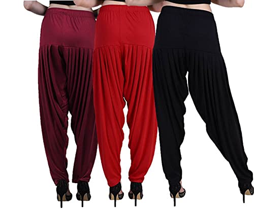 Image of CASUALS Women's Regular Fit Viscose Drawstring Patiala Harem Pants Combo Pack 3
