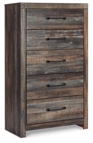 Image of Signature Design by Ashley Drystan Chest of Drawers, 5 Drawer Tall Dresser, Assembled, Engineered Wood, For Bedroom Storage, Brown Gray