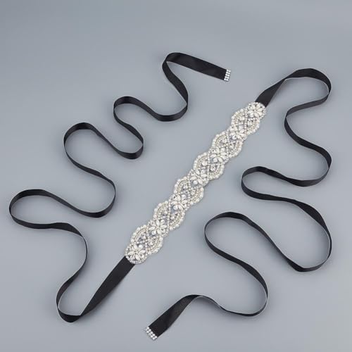 1 Pc Black Rhinestone Wedding Dress Belt, 104-3/4 Inch(266cm) Ribbon Wedding Sash Handmade Bridal Belt for Wedding Dress3