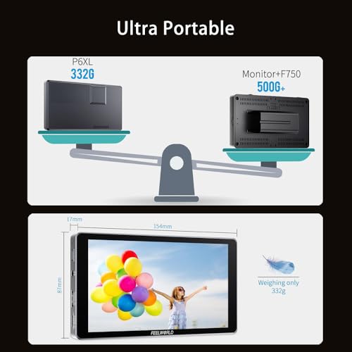 Image of FEELWORLD P6XL 6 Inch Camera Monitor, 1200nit IPS Touch Screen 1920x1080 Built-in 3000mAh Battery Camera Field Monitor with Sunshade, Video Assist HDR Waveform Focus Peaking 3D LUT 4K HDMI
