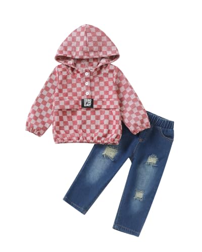 Image of Toddler Boy Clothes Baby Boy Outfit Letter Prints Hoodies Top Ripped Jeans Cute Boys Clothing Set Fall Winter