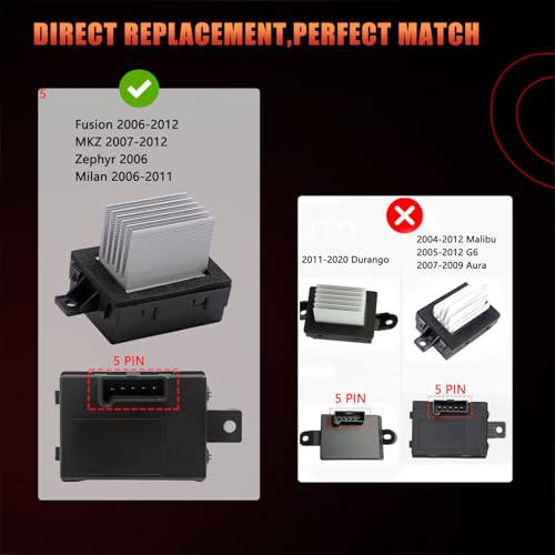 HVAC Fan Blower Motor Resistor Compatible with Ford Lincoln Mercury Vehicle Fusion 2010-2012, MKZ 2010-2012, Milan 2010-2011 Replaces# 973-057, 6E5Z19E624AA, 8E5Z19E624A, 8E5Z-19E-624A