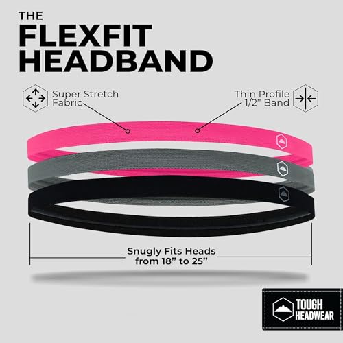 Image of Tough Headwear Thin Elastic Headbands, Sports Headbands for Women & Men - Mens Workout Headband - Running or Soccer Headband - 6-Pack