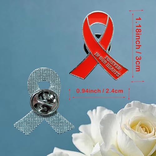 Image of 20 Pcs Funeral Ribbon Awareness Pins Memorial Lapel Brooches Forever In Our Hearts For Mourning Event