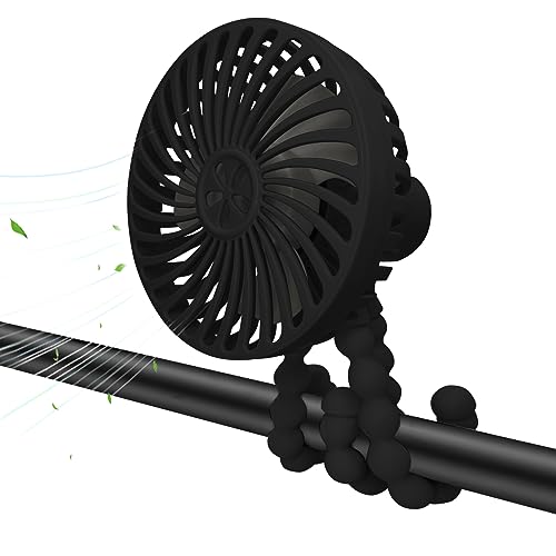 Image of UHOUSEST Stroller Fan,3 Speed Adjustable Portable Fan,USB Rechargeable Battery Powered,Handheld with Flexible Tripod, Suitable for Cribs and Treadmills Student Desks Bicycles Beach Camping (Black)
