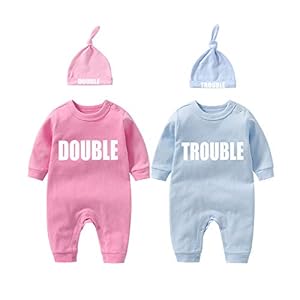 culbutomind Tweeling Baby Bodysuits Dubbele Problemen Leuke Outfit met hoed Baby Pyjama Nieuw Geboren Meisje Kleding…