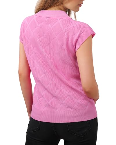 Image of Messic Womens Cap Sleeve Sweater Lapel V Neck Casual Knit Pullover Tops 2024