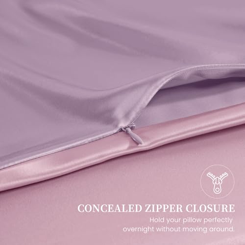 Image of THXSILK Mulberry Silk Pillowcase Queen Size, Set of 2 Pillowcases, Pillow Cover with Hidden Zipper, Soft Smooth Cooling Pillowcases for Hair and Skin, Gift for Women Men, Purple