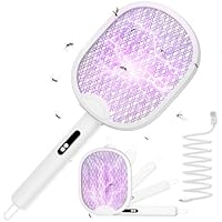 ZOVHYYA 3-in-1 Elektrische Fliegenklatsche 4000V Stark, 1800mAh Akku Insektenvernichter USB-C, 180° Klappbare Mückenklatsche mit LED, Wandmontage & Selbststehen(Ceramic White)