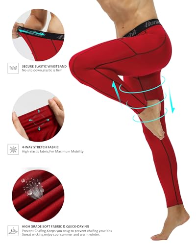 Image of Runhit Mens Compression Pants Running Tights Pockets Sports Leggings Spandex Workout Cycling Athletic Thermal
