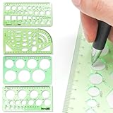 OIXEYA 4 pezzi Cerchiografo, Normografo, Cerchiometro Disegno Tecnico, Righello di Modello Set, per Studio Artistico o Disegno Personale e Redazione