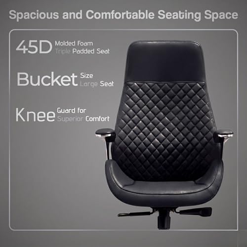 Image of Kepler Brooks Premium Executive Office Chair | Ergonomic High Back Leatherette Chair with Quilted Design, Adjustable Height & Multi Lock Recliner Tilt | Heavy-Duty Metal Base | Black