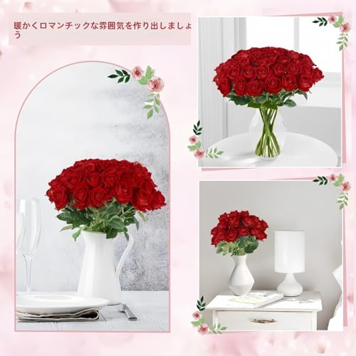 造花 バラ ローズ 薔薇 10本セット母の日の花束バレンタインデー ブーケ様々な場面での使用に適していますお礼、結婚式 誕生日 引越し祝い、結婚祝い、新築祝い、開業祝い、入学祝い、卒業祝い、入社祝い、退職祝い花径7cm×長さ50cm (薄いピンク) [5]