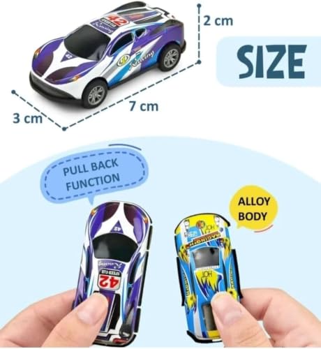 Image of Small Pull Back Toy Cars | Pull Back Mechanism, Ages 2 and Above, Assorted Colours, Police & Race Cars, Indoor Play