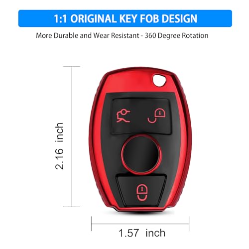Image of QBUC for Mercedes Benz Key Fob Cover(Red) | Key Fob Case for Mercedes Benz C E M S CLS CLK GLK GLC G Class, TPU Full Protection Key Fob Smart Key Fob Case