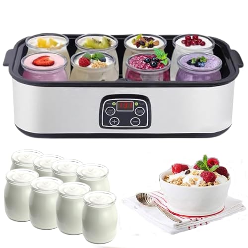 Yogurt Maker - Máquina eléctrica multifunción de 1400 ml con control de temperatura y tiempo ajustable, incluye tarro de yogur y 8 tapas para yogur casero fresco