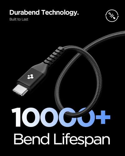Image of Spigen Type-C to C Cable Cable 100W, 2M, USB2, 480Mbps, E-Marker Chip, Durable Bending, Compatible with Galaxy, iPhone, iPad, Wearable device, TWS device (EB10020CCA) - Black