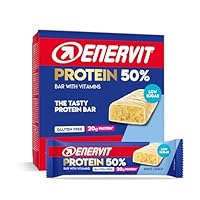Enervit, Protein Bar 50% White Choco, Barrette Proteiche, 20g di Proteine, Low Sugar, con Vitamina D e B6, Gusto Cioccolato Bianco, Per il Recupero Dopo lo Sport, Senza Glutine, 12 Barrette da 40g