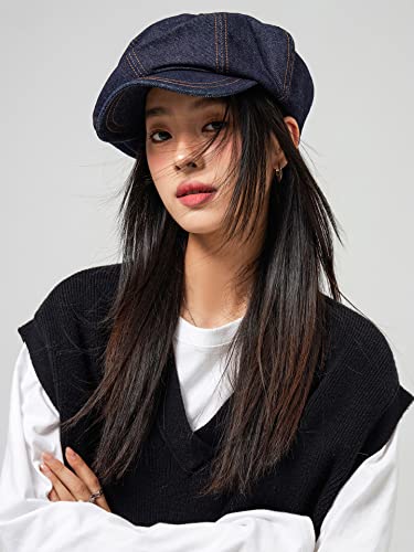Denim Newsboy Cap For Women Fashion Baseball Cap Wide Brim Sun Hat Blue Berets Comfy Lightweight Adjustable Outdoor #TOP7