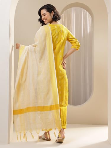 Image of Libas Woven Design Cotton Blend Straight Kurta With Salwar and Dupatta